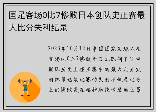 国足客场0比7惨败日本创队史正赛最大比分失利纪录